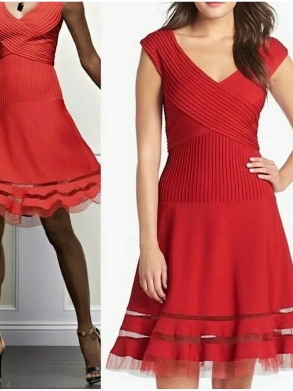Tadashi Shoji Pintuck Jersey Cocktail Dress Size Medium Deep Red